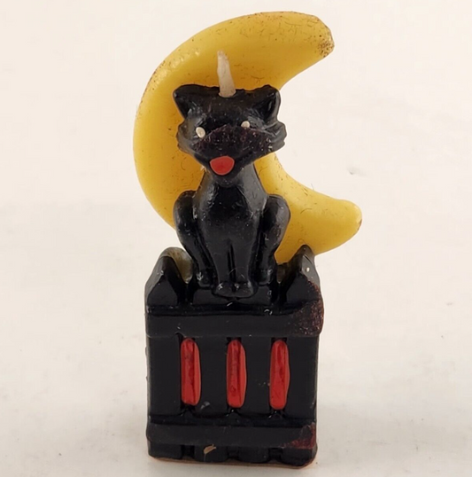 Gurley Candle Black Cat 1950s Novelty Halloween Birthday Unburned Yellow 3-1/2"