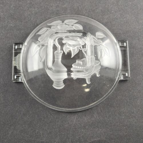 Verlys Frosted Dish Floral Bowl Tab Handle Clear Art Deco Intaglio Made In USA