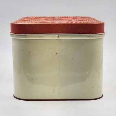 Cheinco Metal Tin Bread Box 13.5x9.5x8"h Strawberries & Leaf Red Lid Vintage MCM