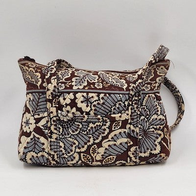 Vera Bradley Shoulder Bag Tote Slate Blooms Brown/Blue Floral Cotton Quilted Zip