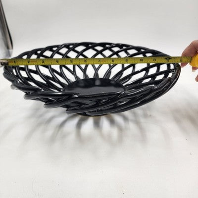 Black Lattice Glazed Ironstone Bread Fruit Bowl Basket Palermo by Artimino 13"d