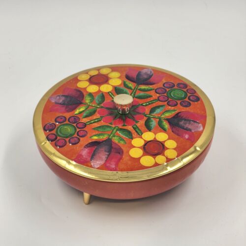 Footed Metal Floral Tin with Lid Vintage Western Germany Mavis Fricke & Nacke