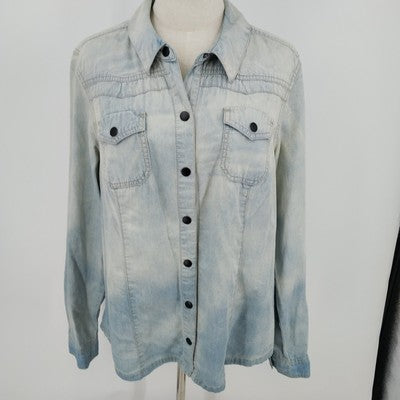 Ruff Hewn Women’s Denim Shirt Jacket XL Light Blue Snap Front w Pockets VTG