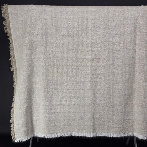 Beige Woven Tablecloth 92"x46" Polyester Cotton Nubby Texture Fringe Border