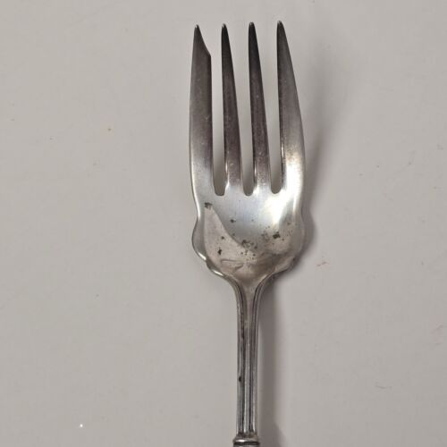 Hand Forged Maker Unknown Extra Large Fork 4-Prong Silver Handle Antique 8.75"