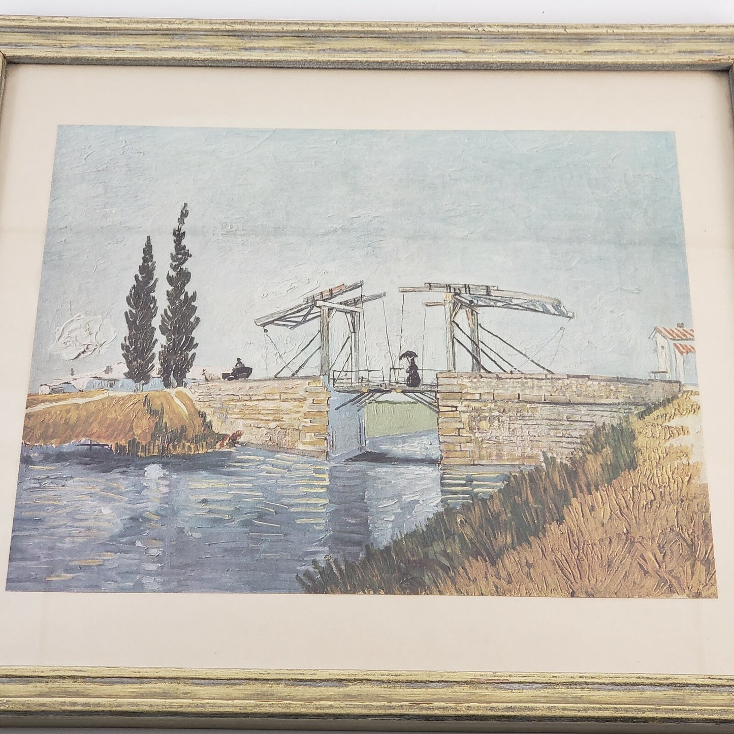 Framed Print Vincent van Gogh Langlois Bridge at Arles Vintage 1950 Wall Art 10"