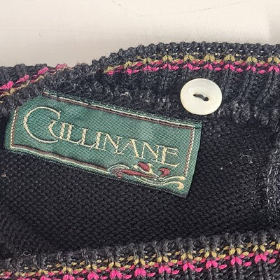 Cullinane Black Silk Blend Sweater L Floral Embroidery Shoulder Pads Vintage