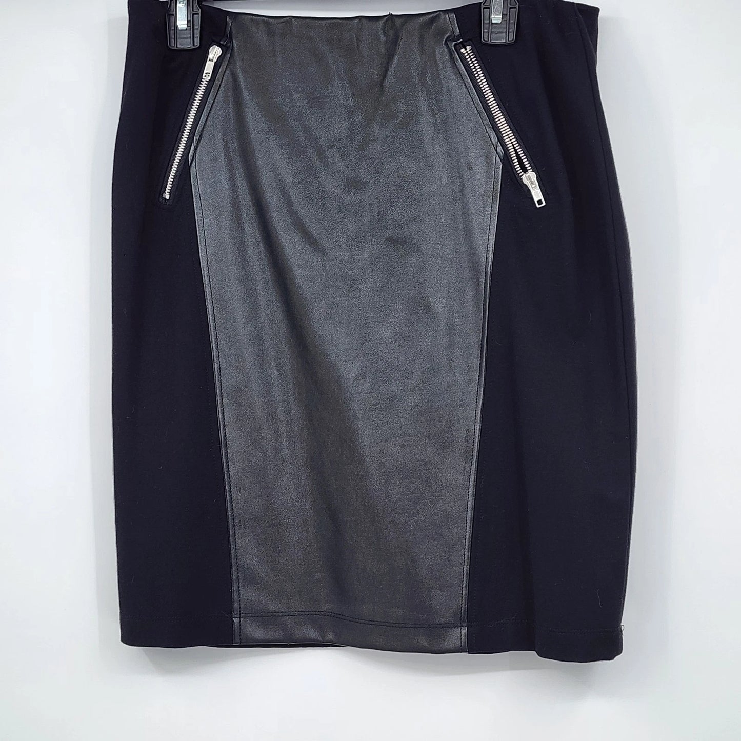 Chelsea Theodore Black Pencil Skirt Women's 10 Faux Leather Panel Zip China