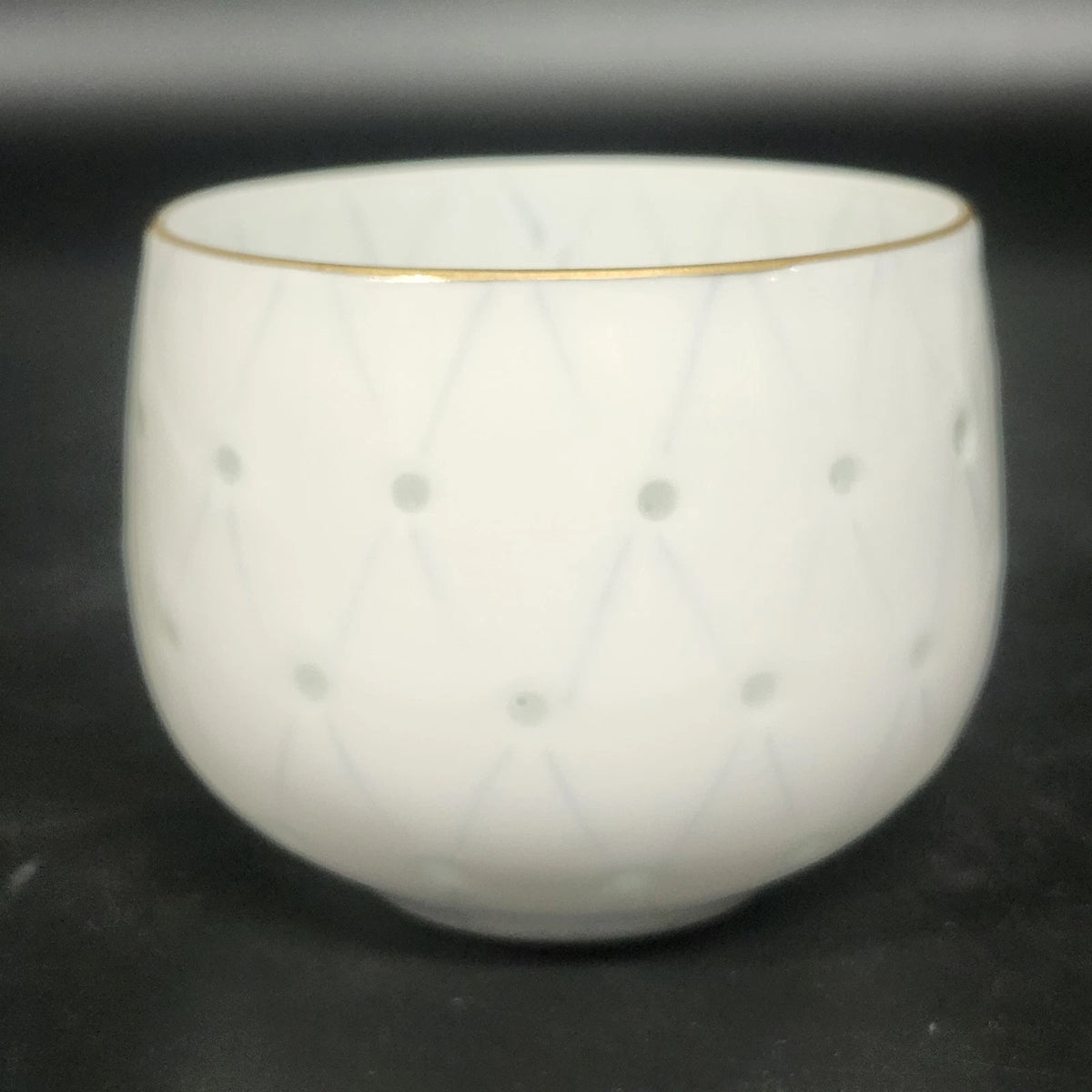 Japanese Hotarude Firefly Porcelain Tea Cups Set 5 Blue White Gold Rim Vintage