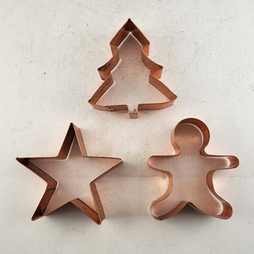 3 Copper Cookie Cutters Christmas 4" Star Tree Gingerbread Man Baking