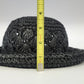 Women's Black Crochet Straw Cloche Hat Rolled Brim Cut Out Open Weave One Size