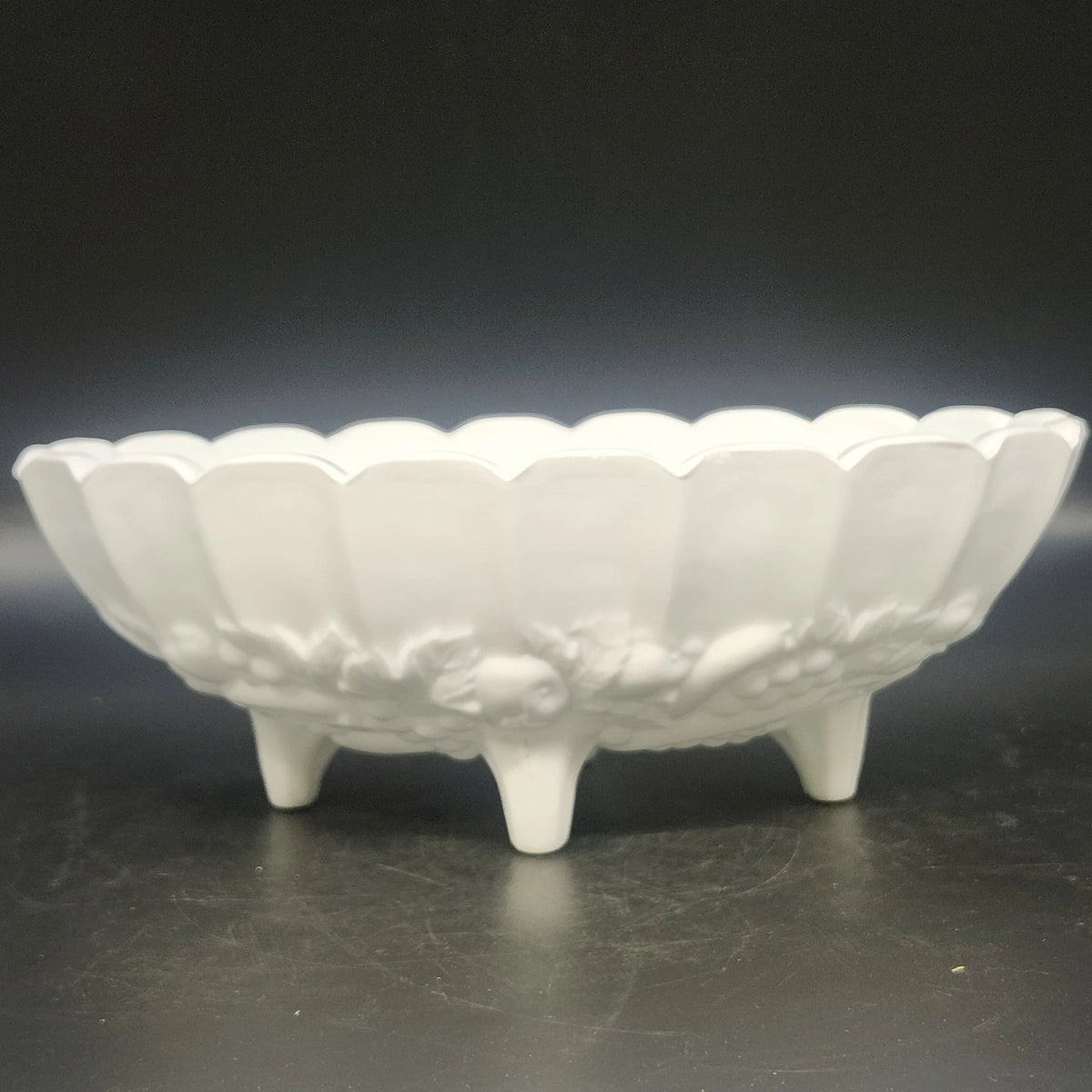 Indiana Glass Harvest Grape Milk Glass Footed Fruit Serving Bowl 12" Vintage