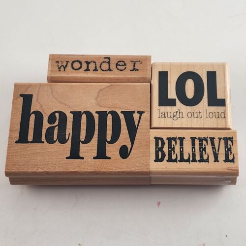 Lot of 4 Inspirational Words and Sayings Wood Mounted Rubber Stamps Vintage