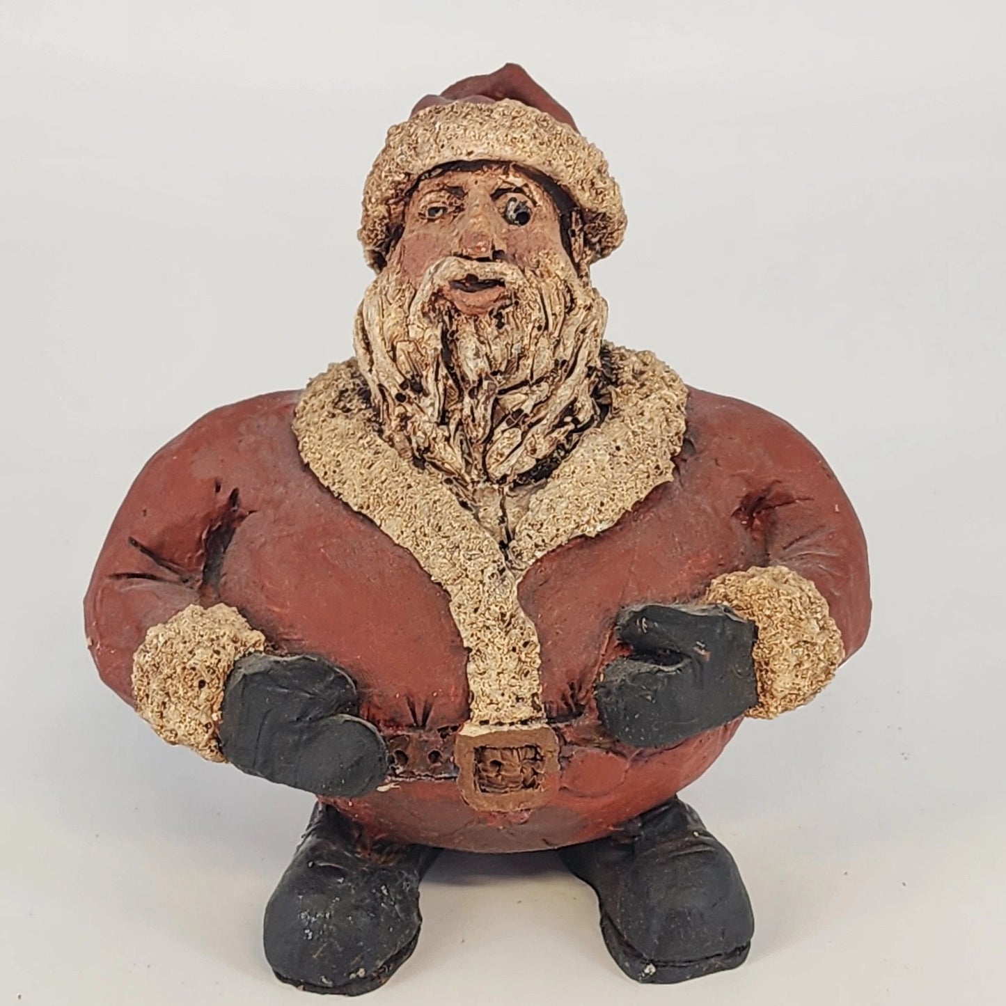 Studio Pottery Santa Claus Figurine Hand Sculpted Round Distressed Christmas 5"