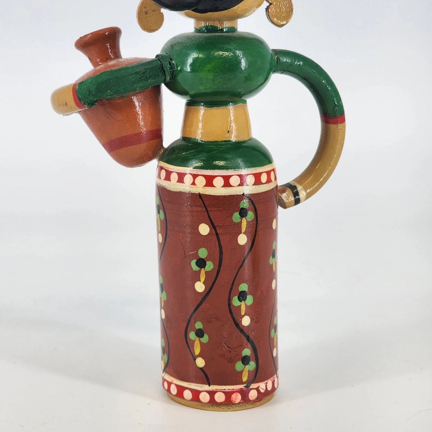 Channapatna Handmade Wooden Doll Woman Carrying Water Pots Karnataka India 8.5"