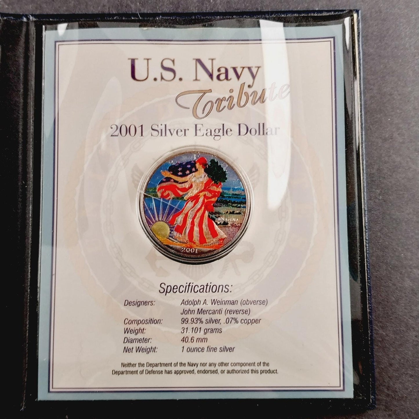 2001 American Eagle Silver Dollar 1 oz Colorized US Navy Tribute Morgan Mint