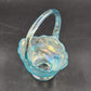 LE Smith Aqua Blue Stippled Glass Basket 6"w x 8.5" Applied Loose Handle AS IS