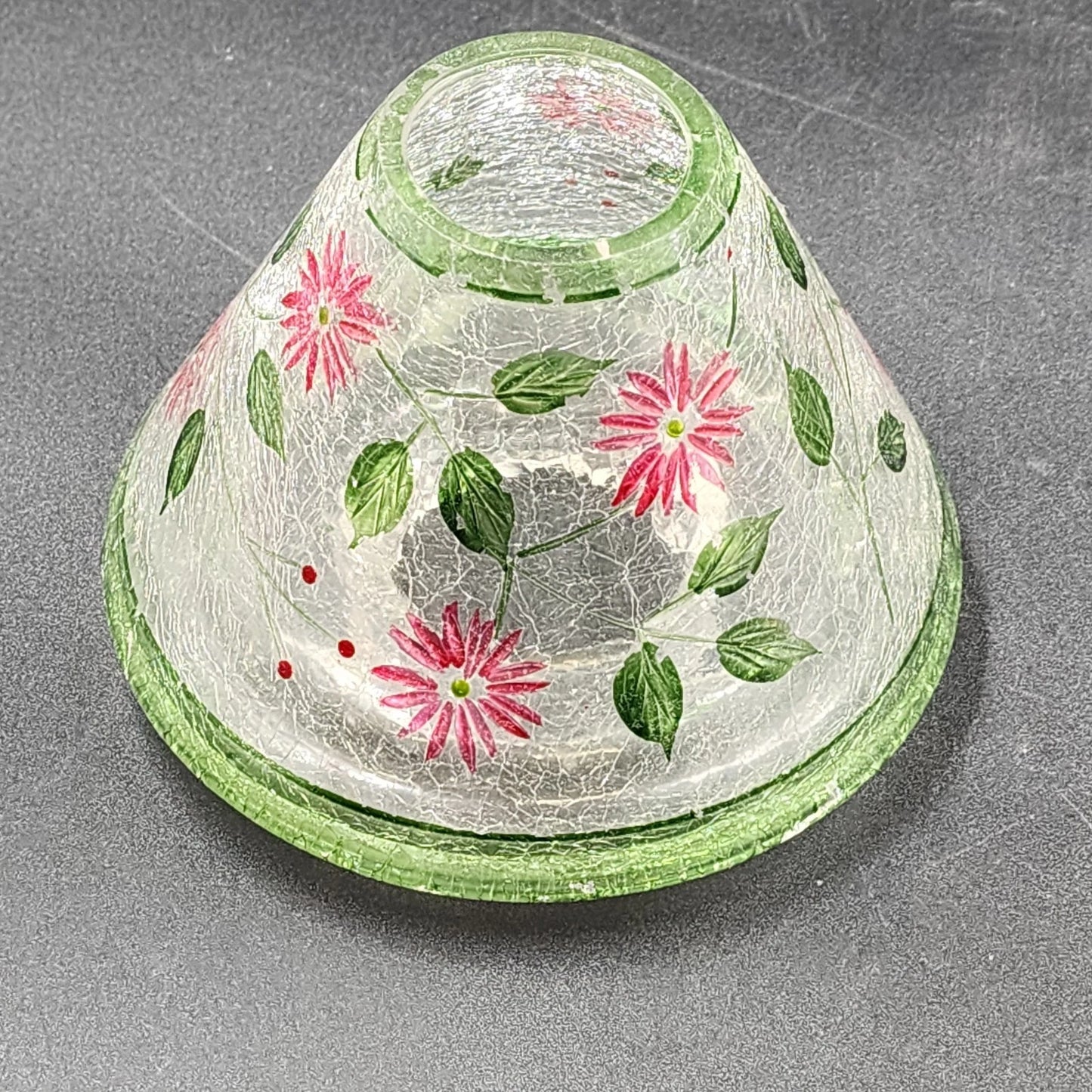 Yankee Candle Shade & Underplate Large Jar Crackle Glass Pink Flower Green Vines