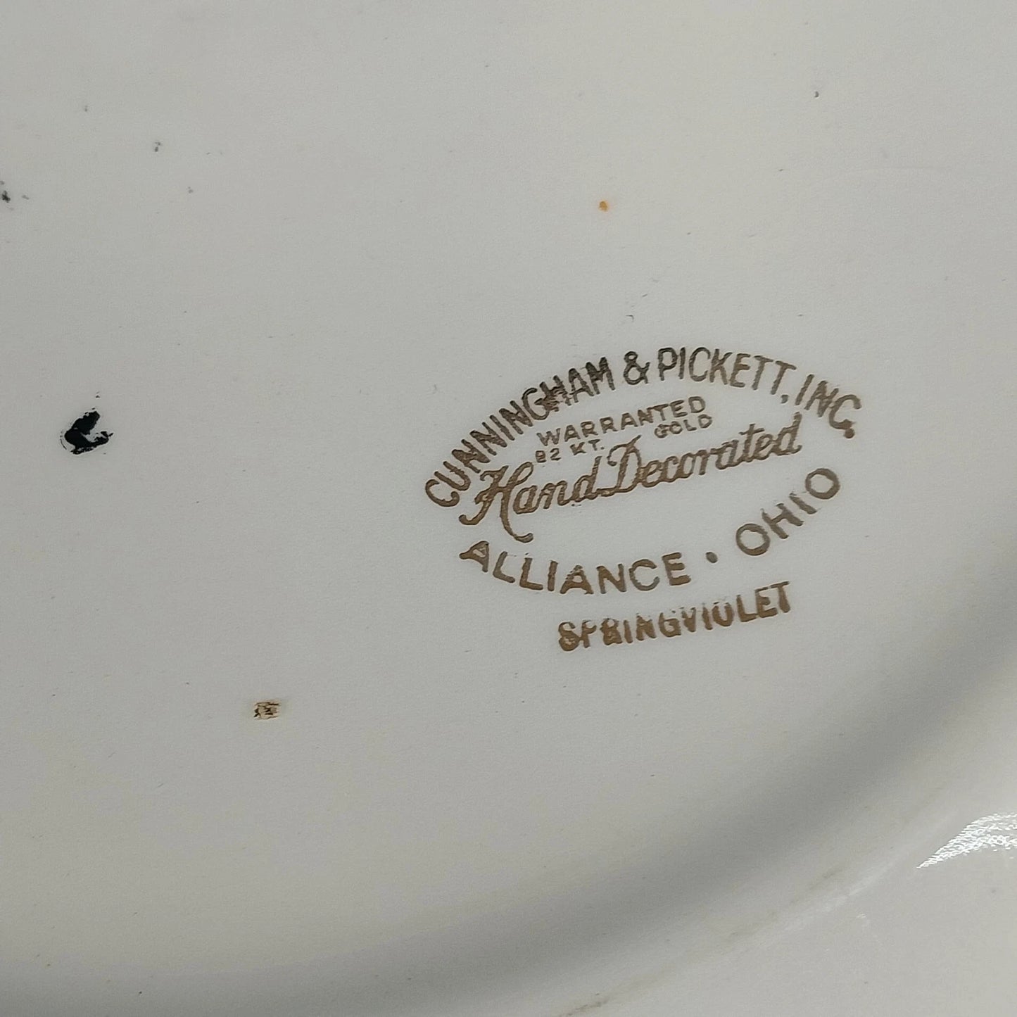 Cunningham & Pickett Springviolet 22K Gold Handled Cake Plate 10.3" Platter Ohio