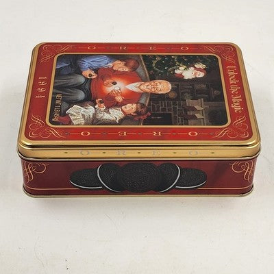 Oreo Cookie Tin 8"x6" 1994 Christmas Unlock The Magic Grandfather Remembers