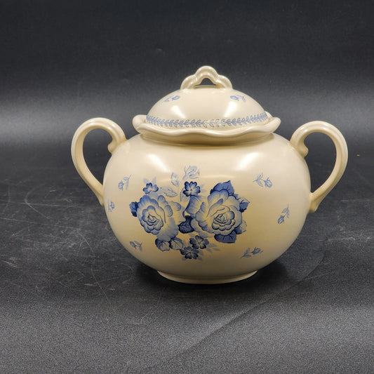 Somerset Garden Lidded Urn Bowl Crowning Touch Twin Handles 6" Blue Floral