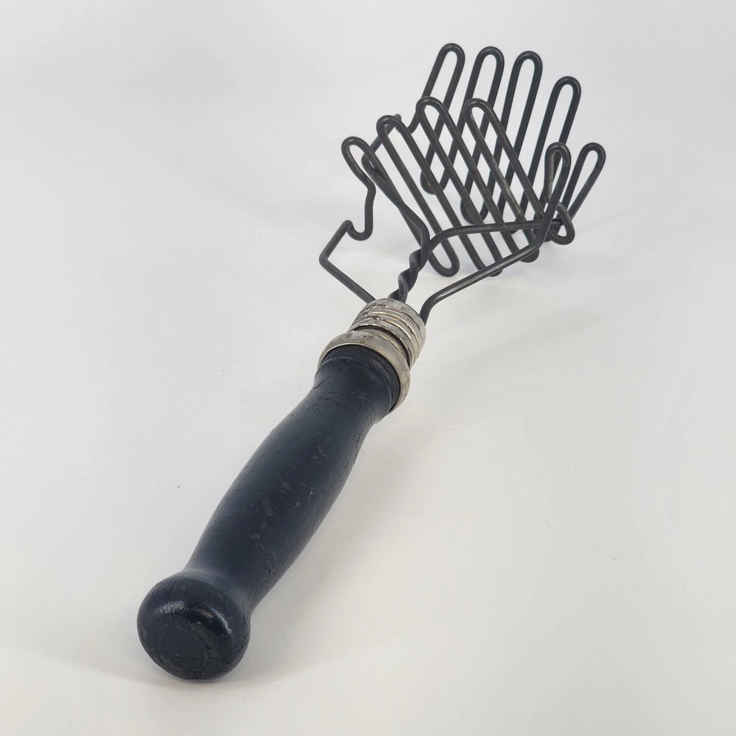 Double Wire Potato Masher Double Spring Action Black Wood Handle Farmhouse Tool