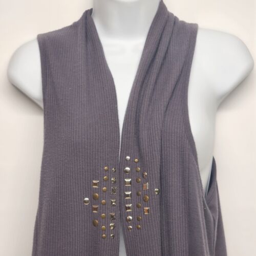 Belle Du Jour Sleeveless Grey Vest Large with Metallic Studs Polyester/Rayon