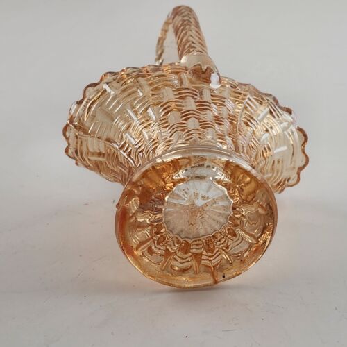 Small Peach Colored Brides Basket Carnival Depression Glass Applied Handle 6"h