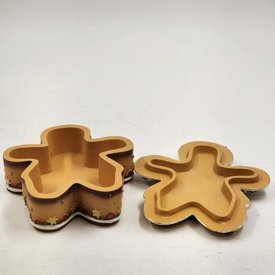 Gingerbread Person Trinket Christmas Ornament Jewelry Box 6.5" x 6" Resin 1995