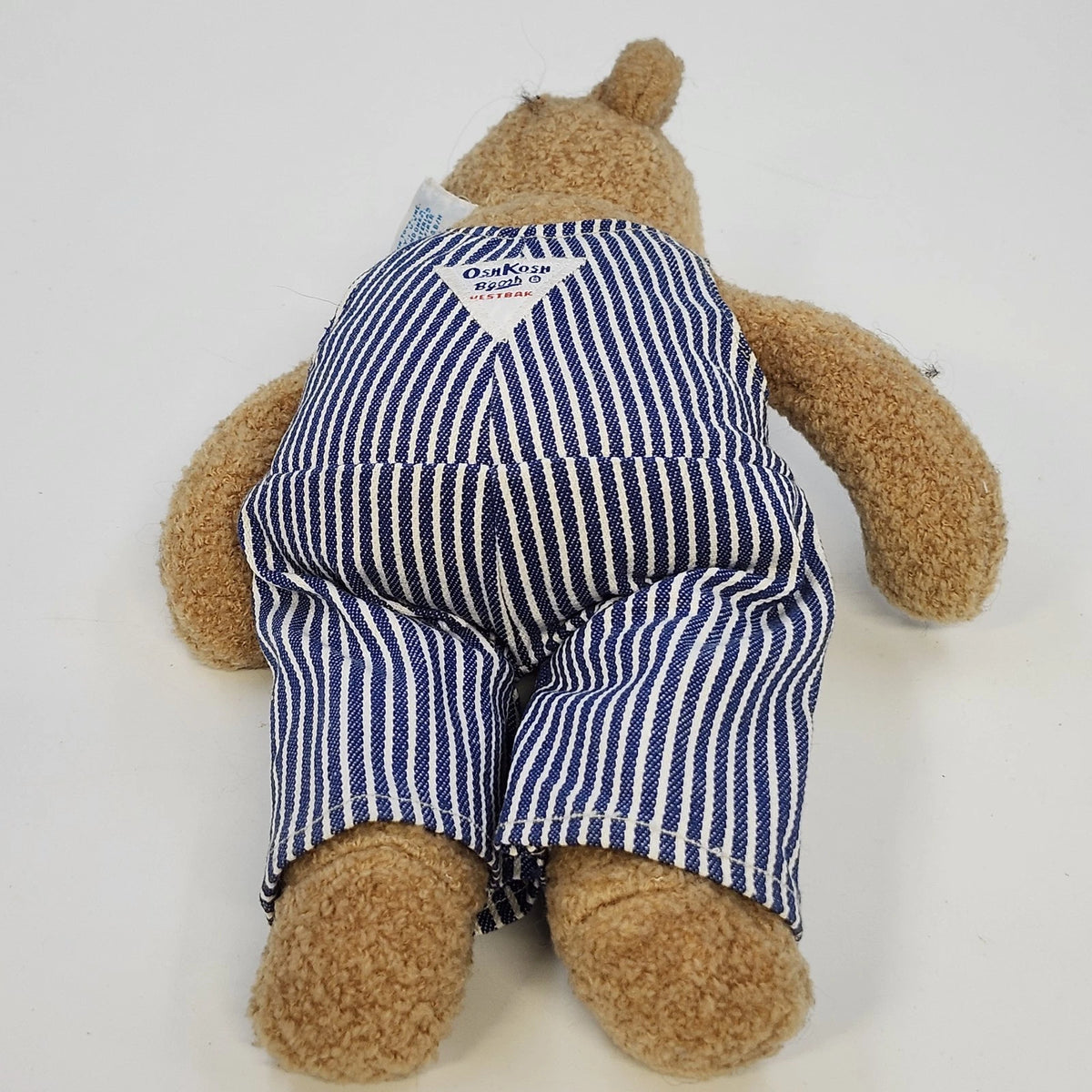 OshKosh B'gosh Teddy Bear Stuffed Plush Hickory Stripe Overalls 12" Vintage 1987