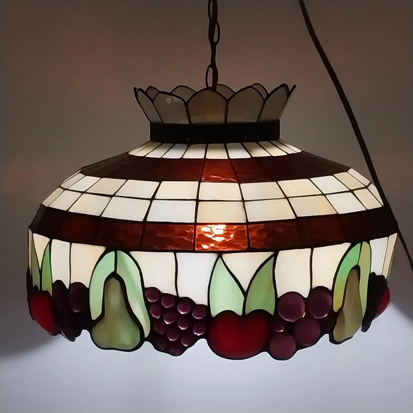 Tiffany Style Stained Glass Fruit Hanging Lamp 20 Inch Leaded Shade