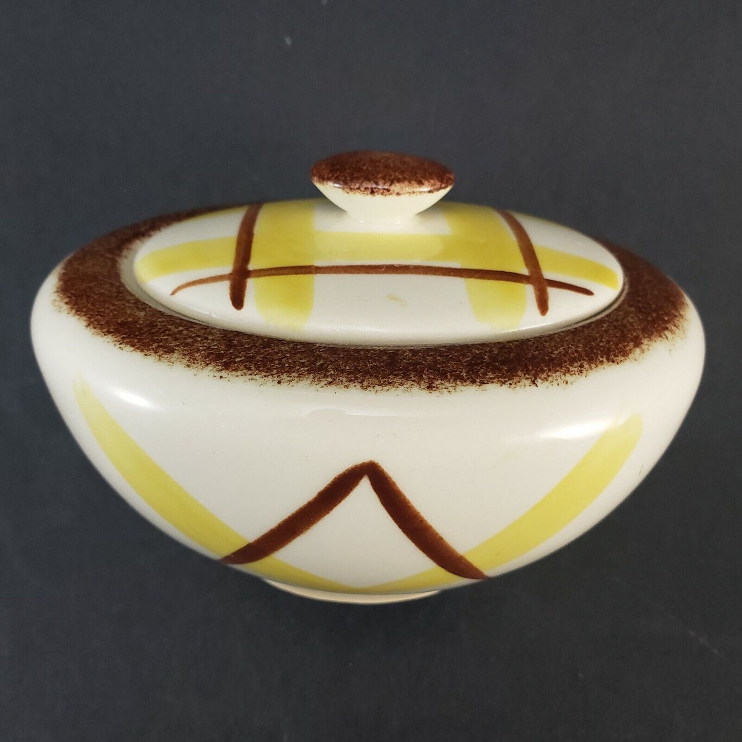 Santa Monica Sugar Bowl and Lid by Edwin M Knowles Pattern 52-1 Brown and Yellow