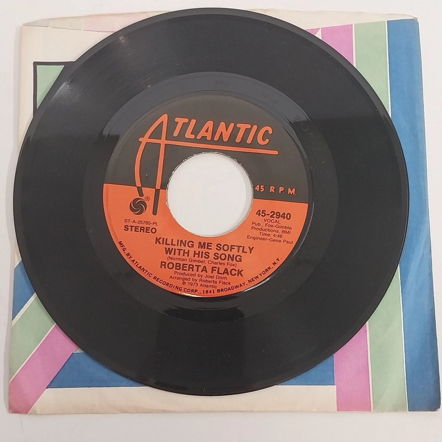 Roberta Flack Killing Me Softly 45 RPM Vinyl Atlantic 1973