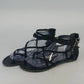 Forever 21 Black Jelly Strappy Flats Sandals Womens Size 8 Triple Buckle Ankle