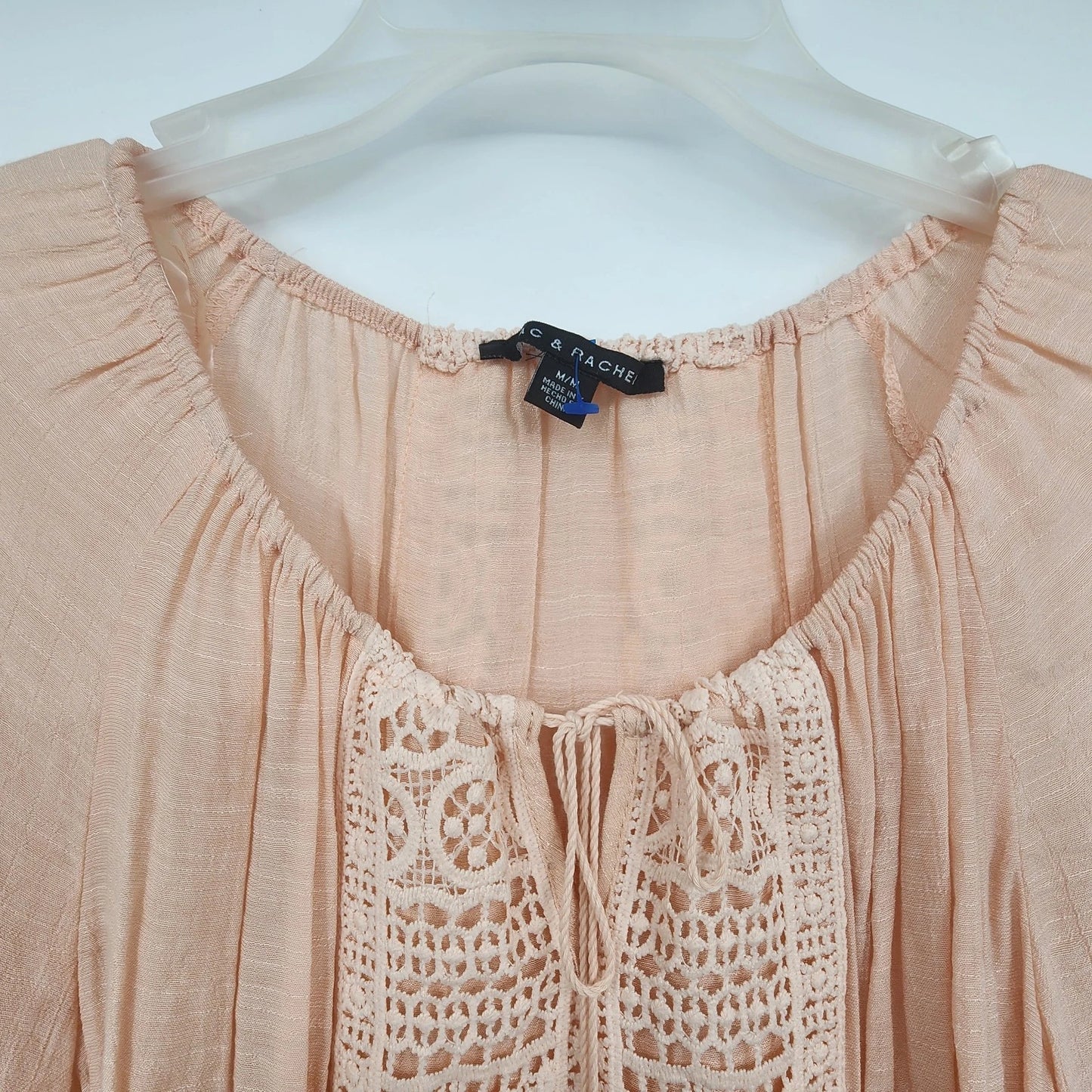 Zac and Rachel Peach Lace Blouse Boho Tie Neck Women Medium
