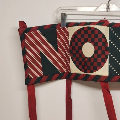 Red Black NOEL Wall Hanging Christmas Holiday Red Bows with Gold Bells 24.5"x9"