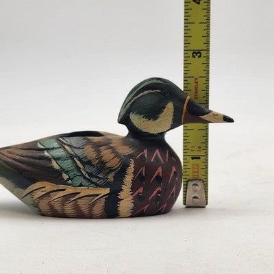 Mallard Duck Decoy Candle Holder Hand Painted Wooden 5.5" Rustic Philippines Vtg