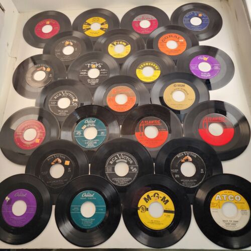25 Rock & Roll Pop and Country Hits 1950's 45 RPM 7" Vinyl Records No Sleeves