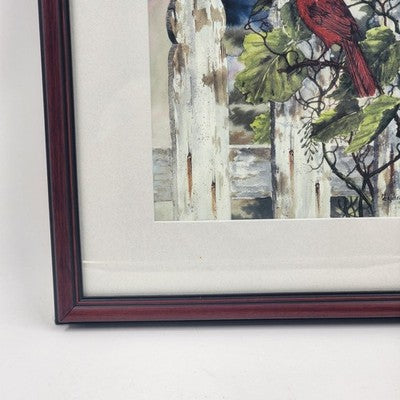 Fenceline Friend Cardinal Print by Michael Capser 8x10" Framed Matted Art Decor