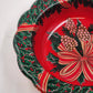 Berman Industries 13.5" Holiday Bowl Red Green Wreath Pinecones Plastic Vintage