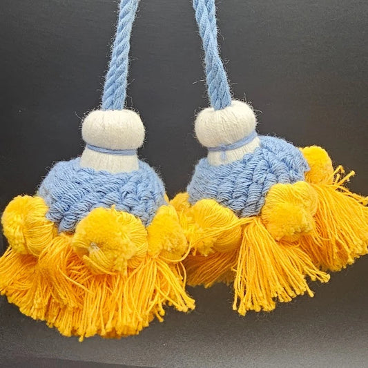 2 Tassel Tiebacks Curtain Fringe Cord Orange Blue Wood Playful Country Vintage