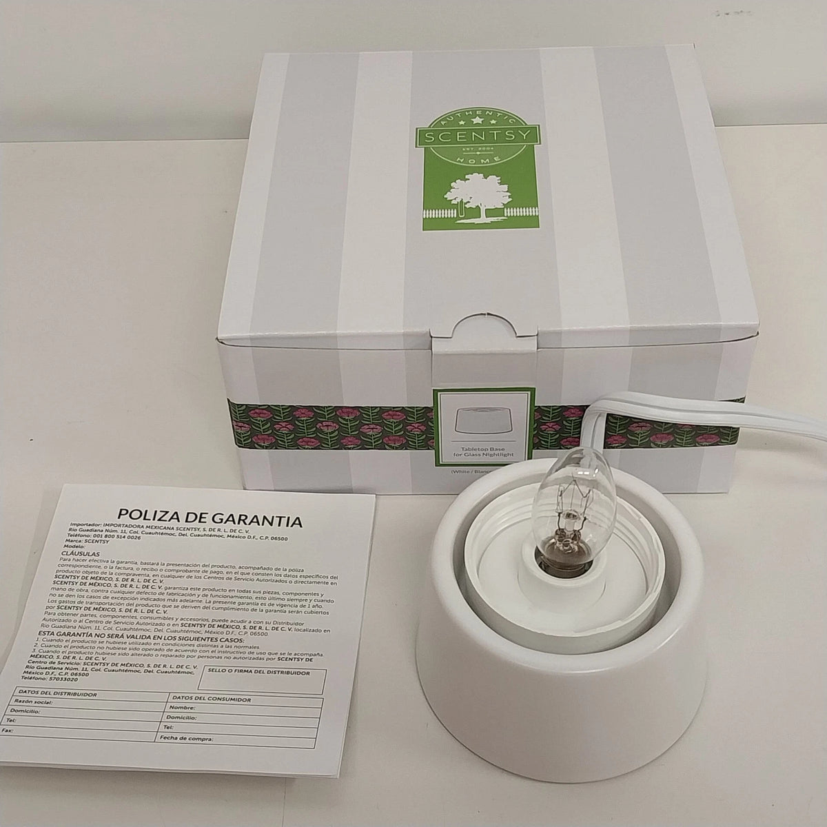 White Scentsy tabletop base for glass Mini Warmer with 15W bulb
