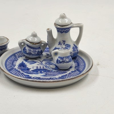 Collectible Miniature Tea Set Blue Chinese Willow Tree w/ Box Home Decor