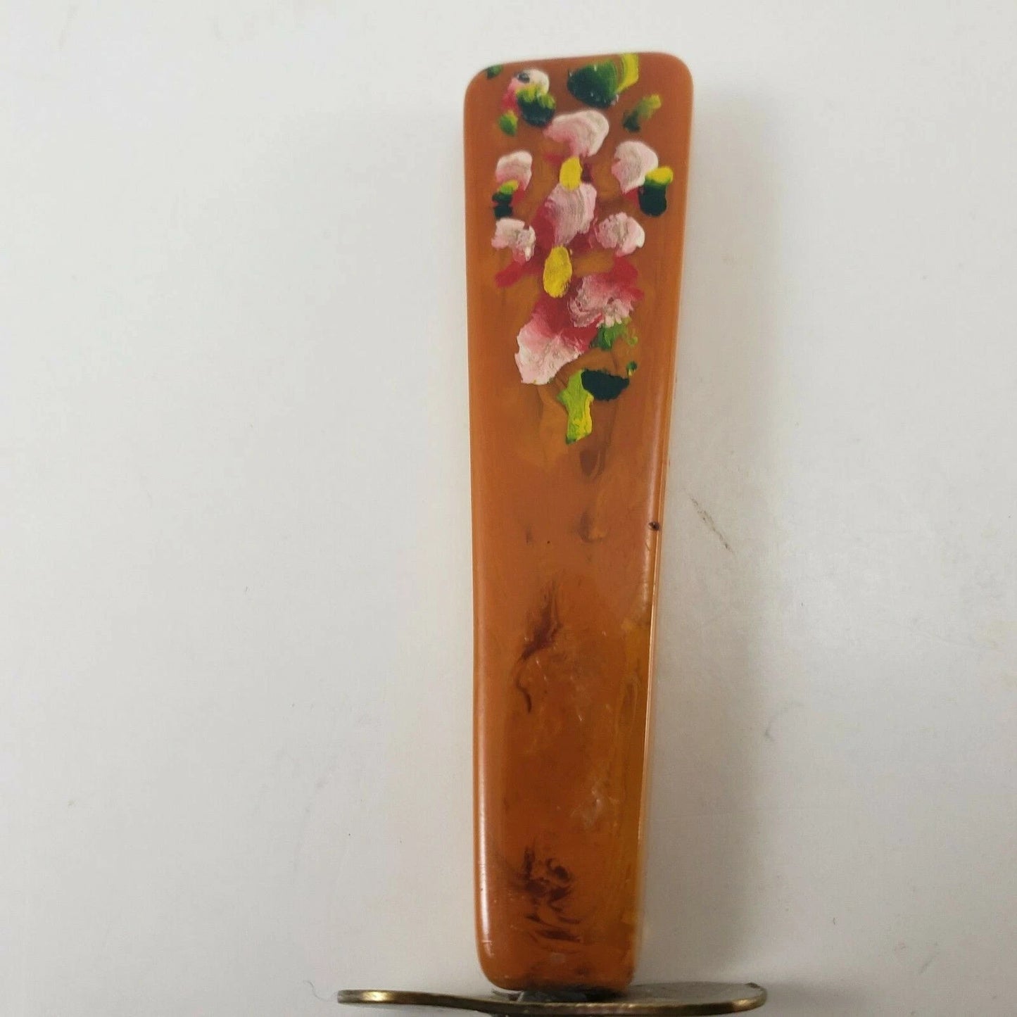 Butter Cheese Knife Hand Painted Bakelite Handle Pink Flowers 5¾" Stainless Vtg