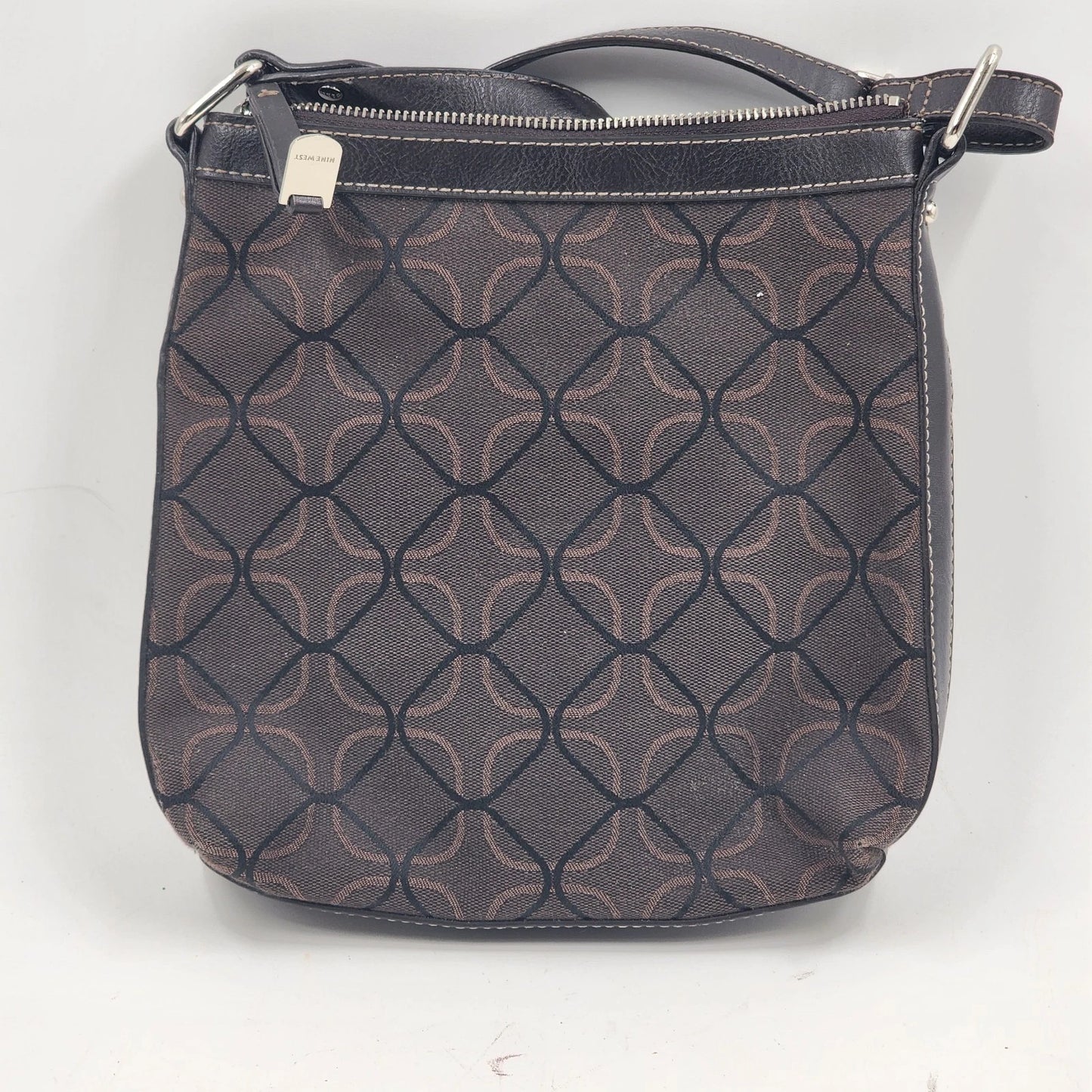 Nine West Signature Logo Brown Handbag Purse Monogram Print Satchel Vtg Fashion