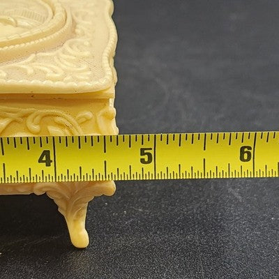 Footed Trinket Jewelry Box 2.5" Victorian Couple Molded Celluloid Vintage 1940's