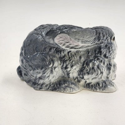 Gray Rabbit Bunny White Face Ears Laid Back Figurine 6.25"x4" Bone China Taiwan