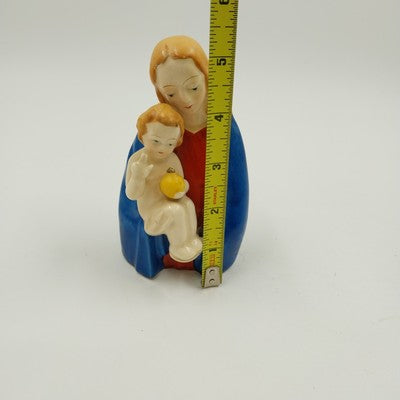 Madonna Virgin Mary & Baby Jesus Figurine Japan Ceramic Porcelain Vtg 5"x2.5"