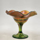 Northwood Carnival Glass Green Smooth Ray Compote Dish Ruffled Iridescent 1908