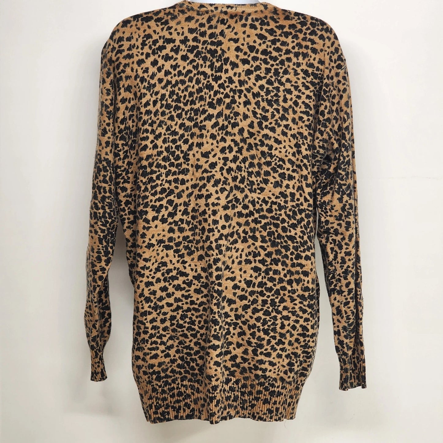Nina Charles Women's Medium Leopard Print Wool Sweater Brown Animal Print Top